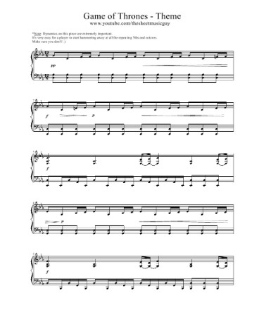 Game Of Thrones Piano Sheet Music PDF