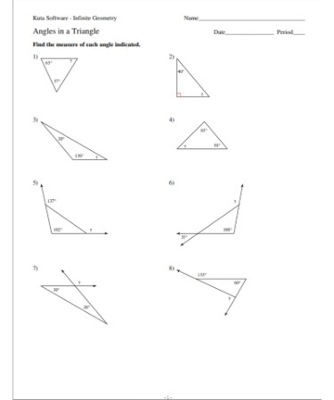 Geometry Angles Worksheet PDF