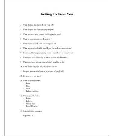 Getting To Know You Worksheet PDF
