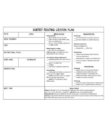 Guided Reading Template PDF