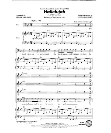 Hallelujah Piano Sheet Music PDF