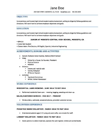 High School Resume Template PDF