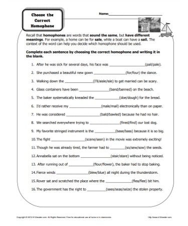 Homophones Worksheet PDF