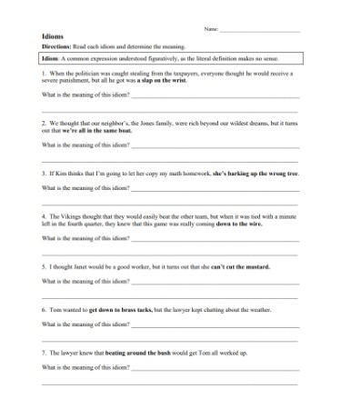 Idiom Worksheet PDF - Free Download (PRINTABLE)