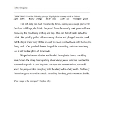 Imagery Worksheet PDF