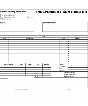 independent contractor invoice template pdf printable