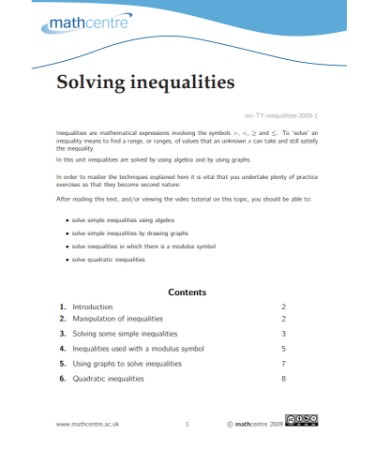 Inequalities Worksheet PDF