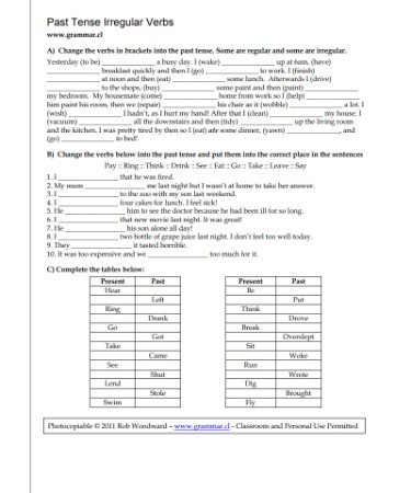 Irregular Verbs Worksheet PDF