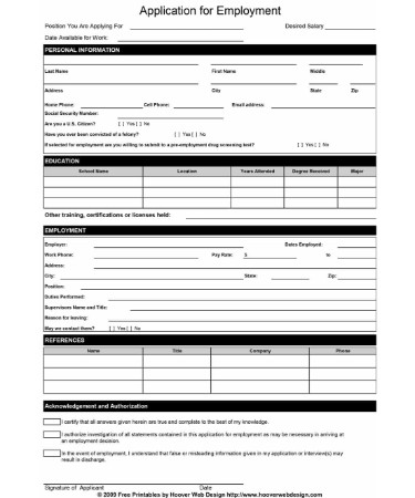 Job Application Template PDF