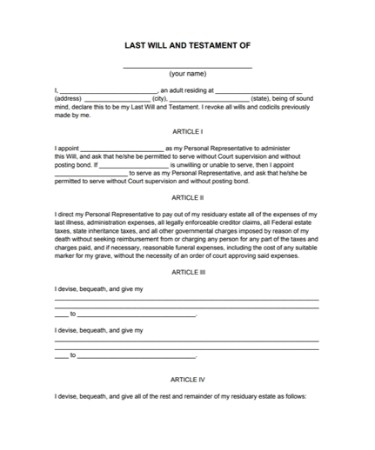 Last Will And Testament Template PDF