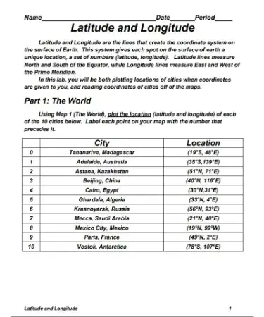 Latitude And Longitude Worksheet Pdf Scouting Web