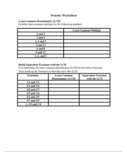 💯 Least Common Denominator Worksheet PDF - (PRINTABLE)
