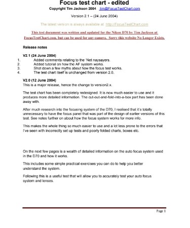 Lens Calibration Chart PDF