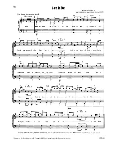 Let It Be Piano Sheet Music PDF