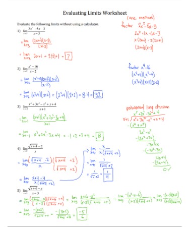 Limits Worksheet With Answers PDF