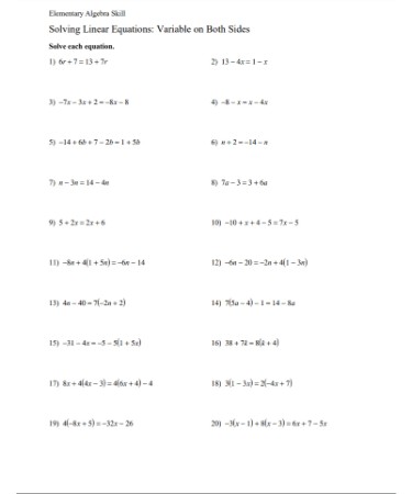 Linear Equation Worksheet PDF