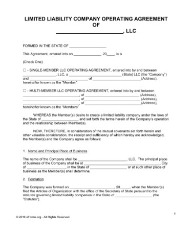 LLC Operating Agreement Template PDF