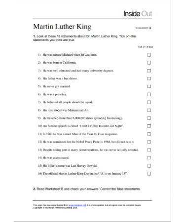 Martin Luther King Worksheet PDF