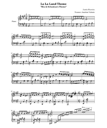 Mia And Sebastian's Theme Sheet Music PDF Free