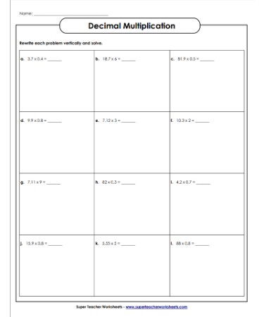 Multiplying Decimals Worksheet PDF