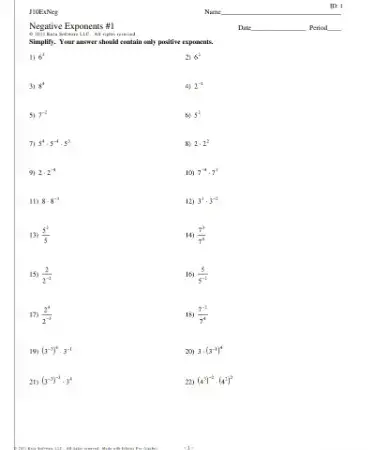 negative exponents worksheet pdf free download printable