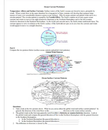 Ocean Currents Worksheet PDF