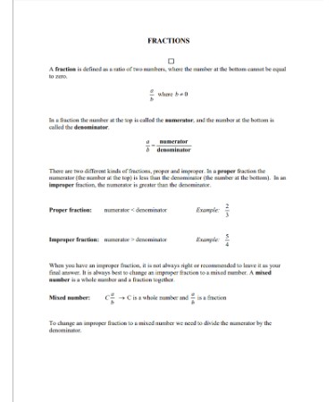 Operations With Fractions Worksheet PDF