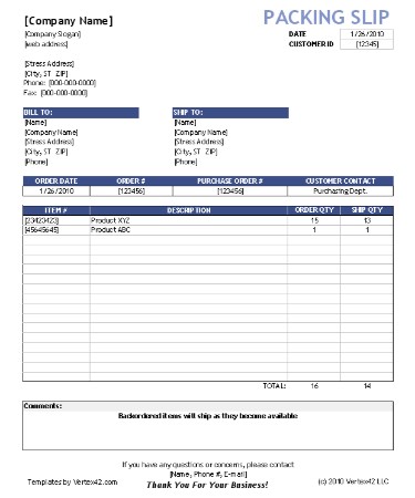 Packing List Template PDF