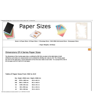 Paper Sizes Chart PDF