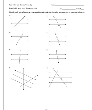 Parallel Lines and Transversals Worksheet PDF