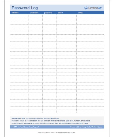 Password Template PDF