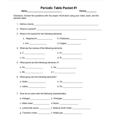 periodic table worksheet pdf free download printable