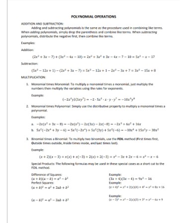 Polynomial Worksheet PDF