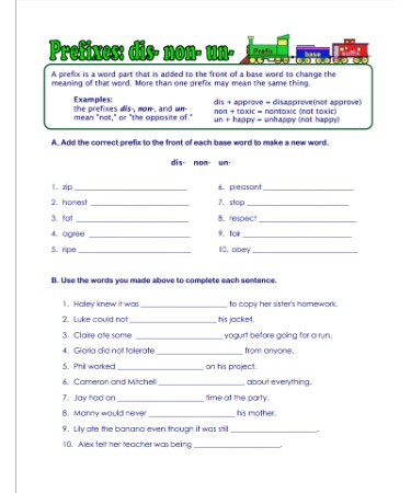 Prefix Worksheet PDF