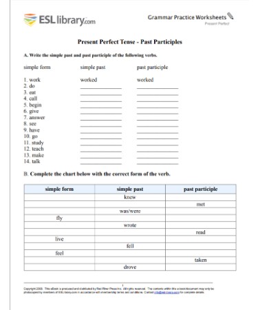 Present Perfect Worksheet PDF