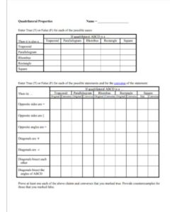 Properties Of Quadrilaterals Worksheet PDF - (PRINTABLE)