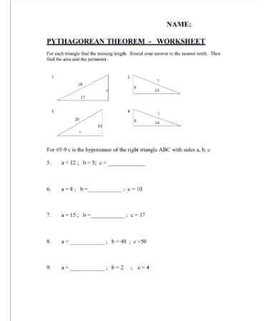 Pythagoras Theorem Worksheet PDF - Free Download (PRINTABLE)