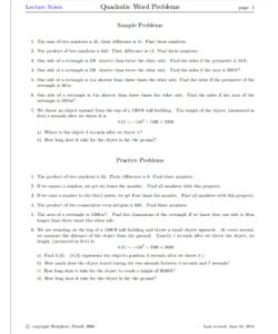 Quadratic Word Problems Worksheet PDF - Free Download (PRINTABLE)