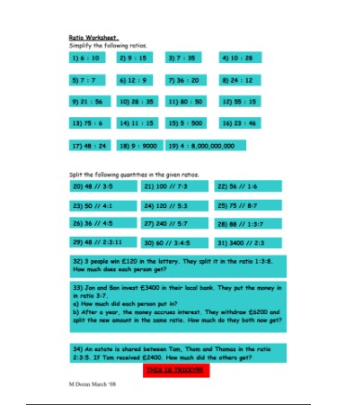 Ratio Worksheet PDF