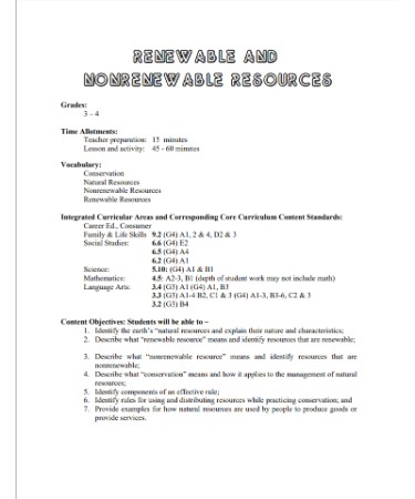 Renewable And Nonrenewable Resources Worksheet PDF
