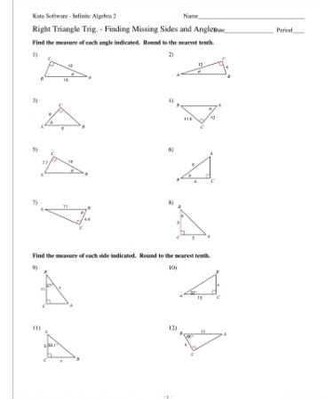 Right Triangle Trig Worksheet PDF