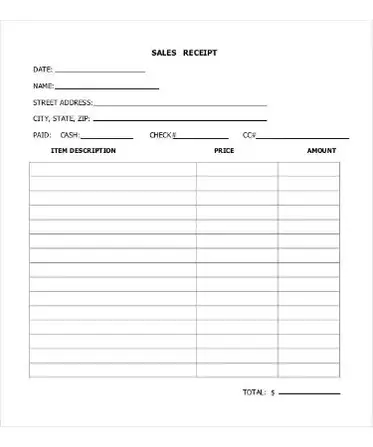sales receipt template pdf free download printable