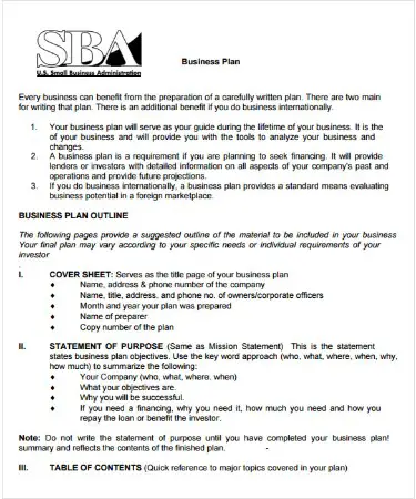 Sba Business Plan Template PDF