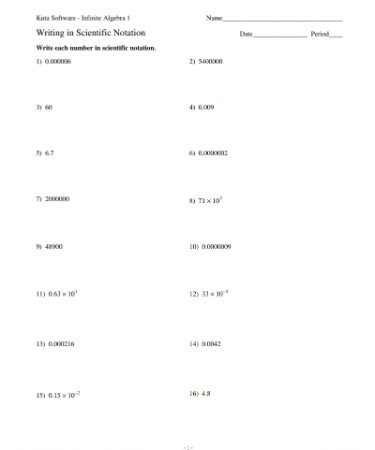 Scientific Notation Worksheet PDF