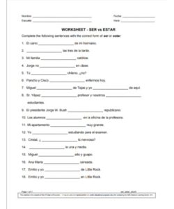 🆚 Ser Vs Estar Worksheet PDF - Free Download (PRINTABLE)