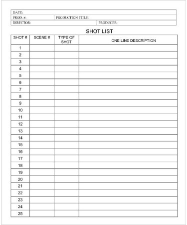 Shot List Template PDF