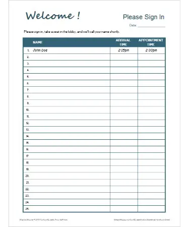 Sign In Sheet Template PDF