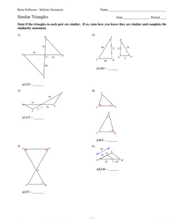 Similar Triangles Worksheet PDF