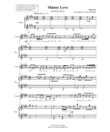 Skinny Love Piano Sheet Music PDF