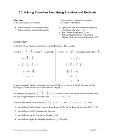 Solving Equations With Fractions Worksheet PDF